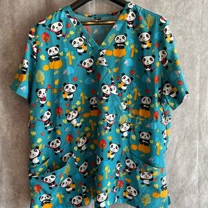 UA Scrubs Panda Print Flex Scrub Top XL